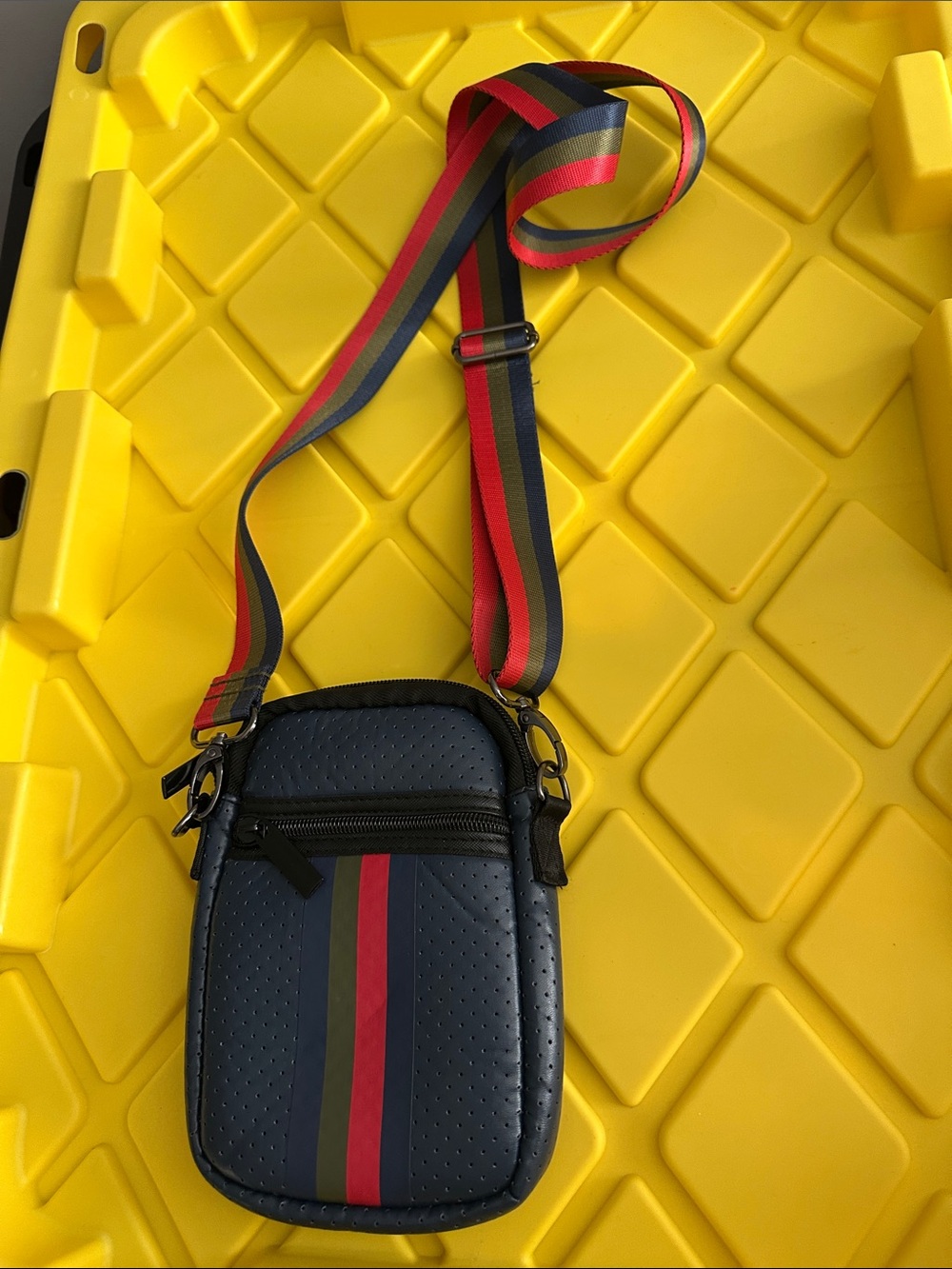 Haute Shore Navy Crossbody Bag with Red Accent Stripe